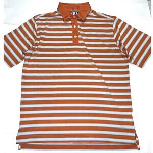 Footjoy FJ Golf Polo Shirt Mens Size XL Neon Orange White Striped Athletic Fit.